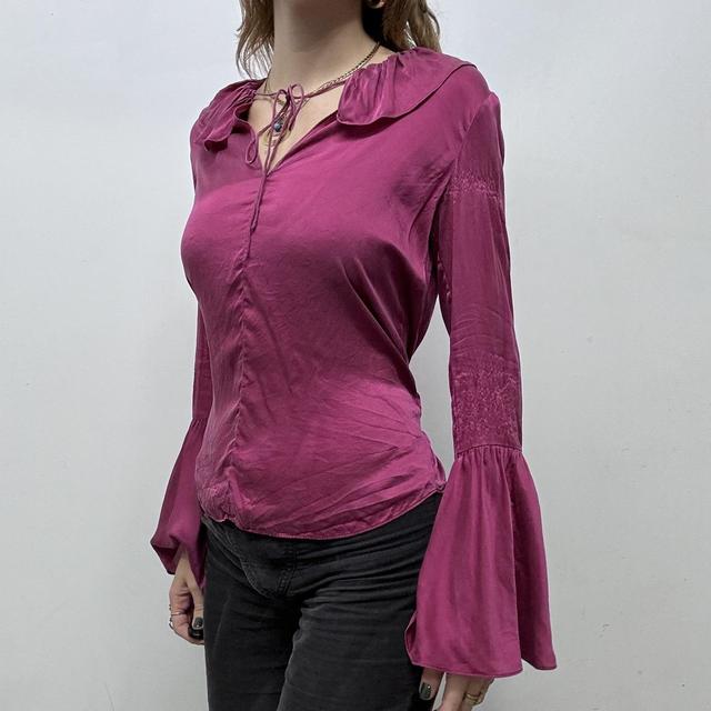 Pink flared ruffle silk coquette shirt