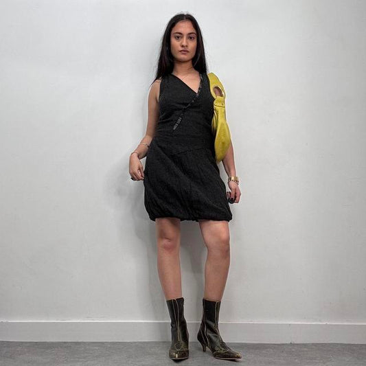 Grey wool puff asymmetric dress