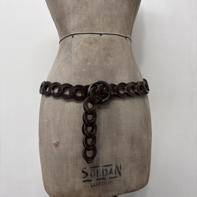 Woven brown leather belt