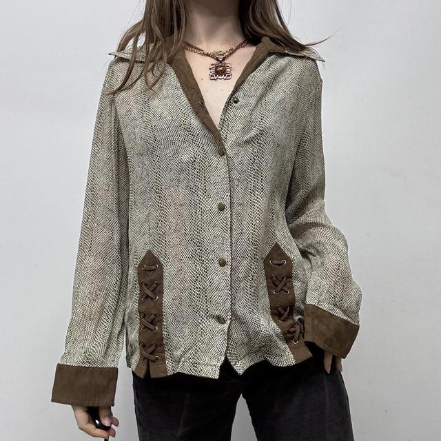 Brown snake patterned lace up shirt
