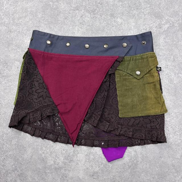 Lace wrap cargo popper mini skirt