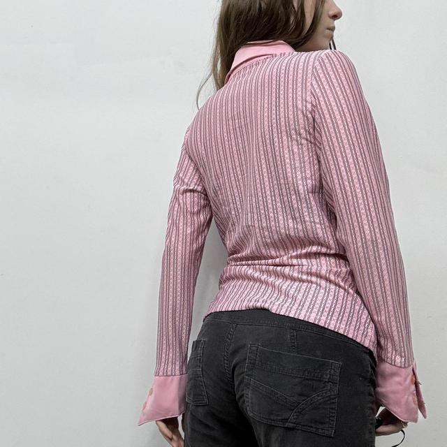 Pink pinstriped flared buckle shirt