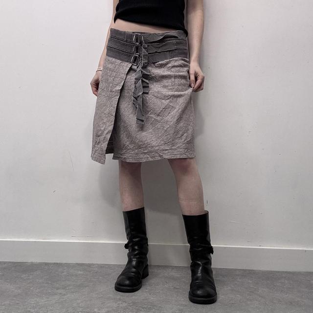 Crinkle buckle cross over wrap midi skirt