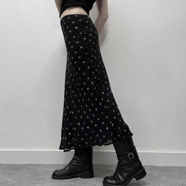 Black bias cut patterned summer skirt