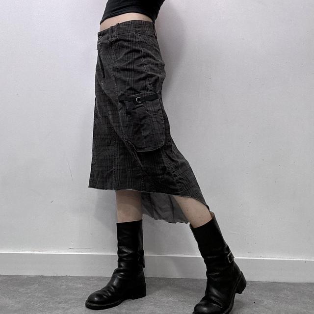 Checked brown cargo asymmetric skirt