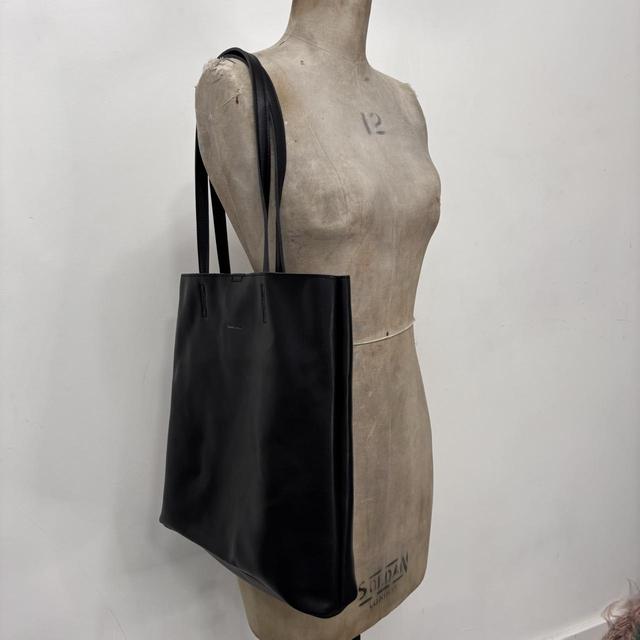 Black faux leather tote bag