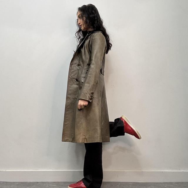 Khaki leather trench coat