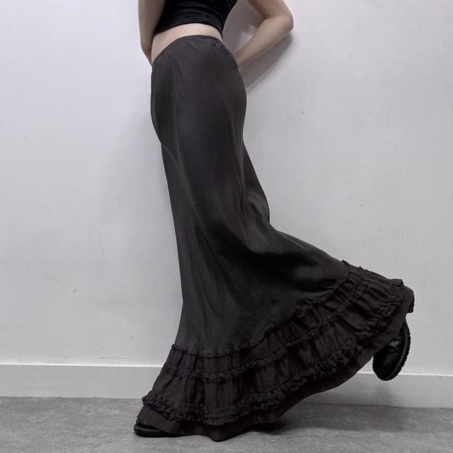 Brown floaty ruffle silk skirt