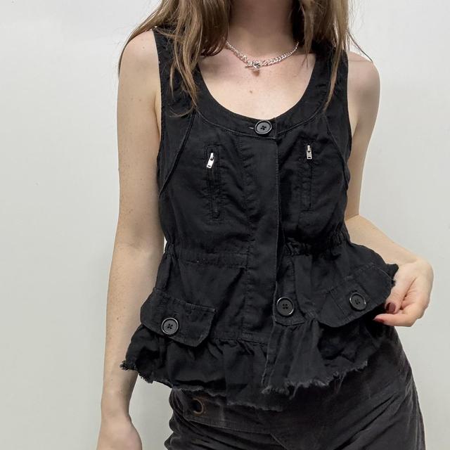 Black frayed distressed vest waistcoat