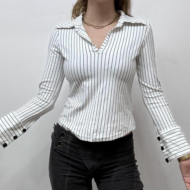 Pinstripe jersey crop shirt
