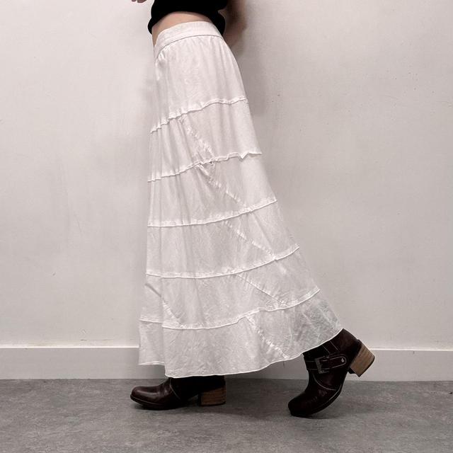 White cotton tiered maxi skirt