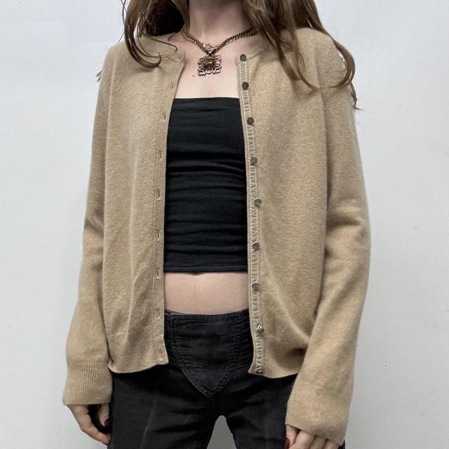 Tan knitted cashmere cardigan
