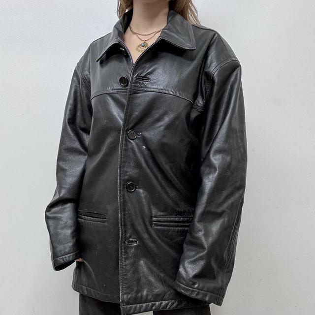 Black oversized leather blazer jacket