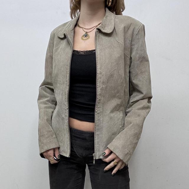 Beige zip up suede blazer jacket