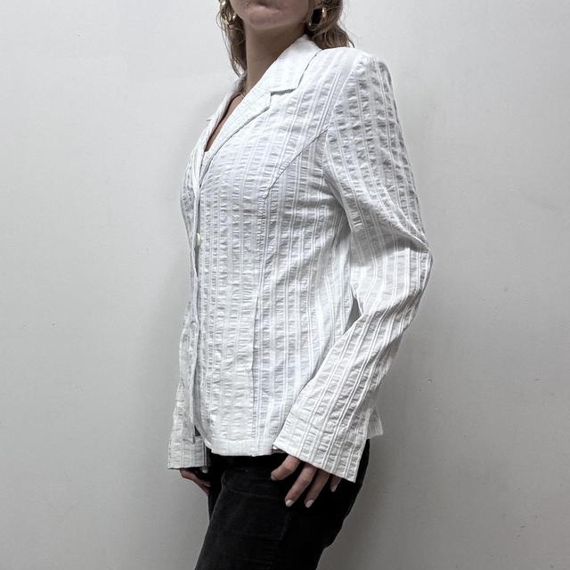 White ribbed pinstripe textured blazer
