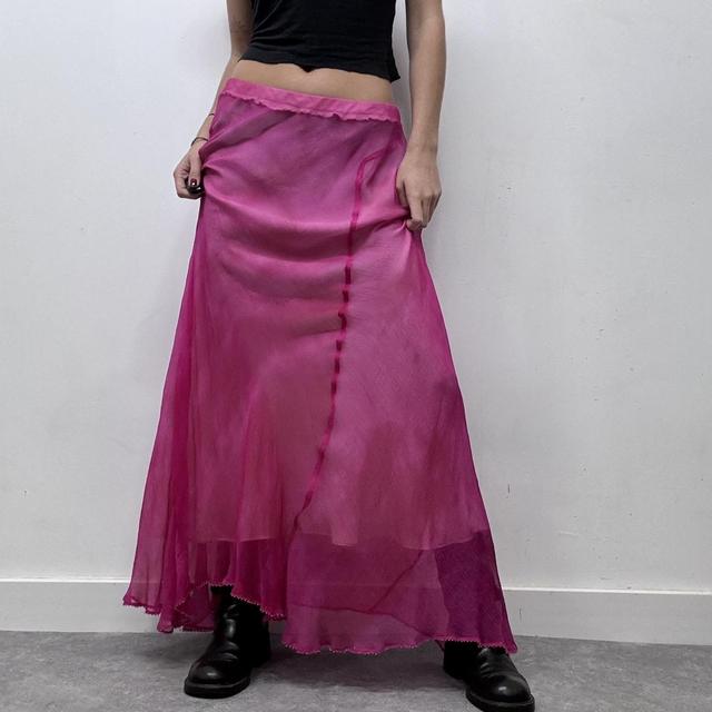 Silk crinkle pink maxi skirt