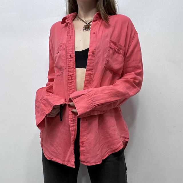 Oversized slouchy pink linen shirt