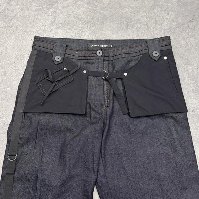 Dark denim utility cargo pants