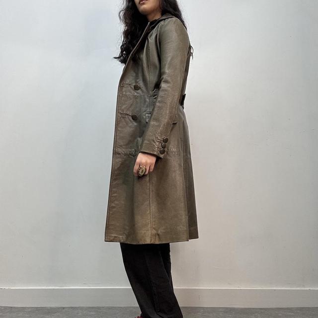 Khaki leather trench coat