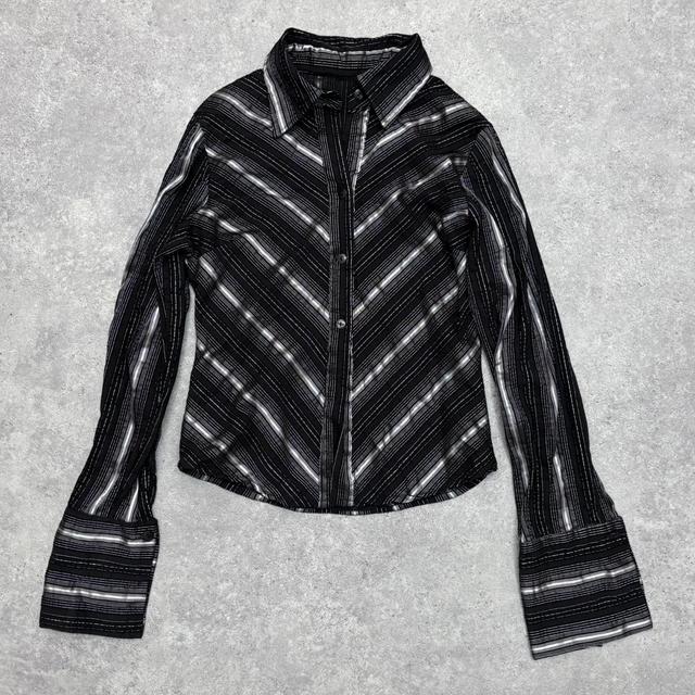 Black flared pinstripe officecore shirt