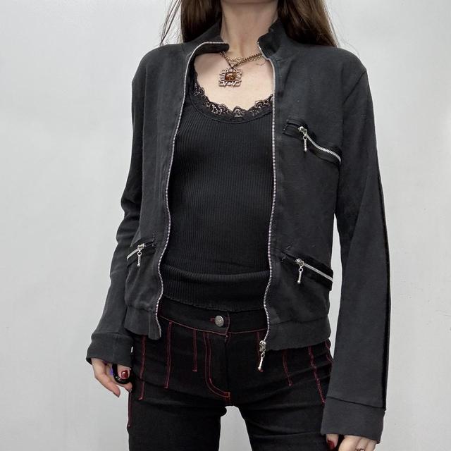 Black fitted slouchy zip cardigan