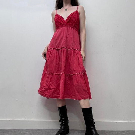 Red lace tiered summer dress