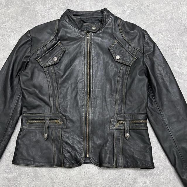 Vintage black leather biker jacket