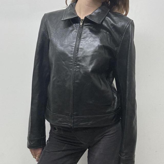 Black boxy leather jacket