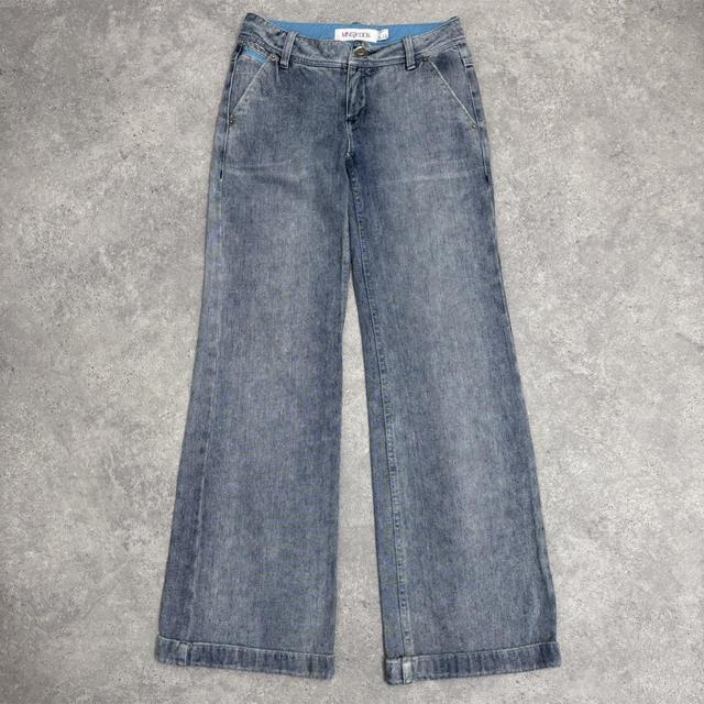 Low rise distressed flared jeans