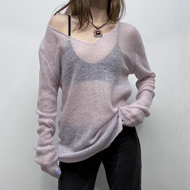 Sheer lilac mohair slouchy knit jumper