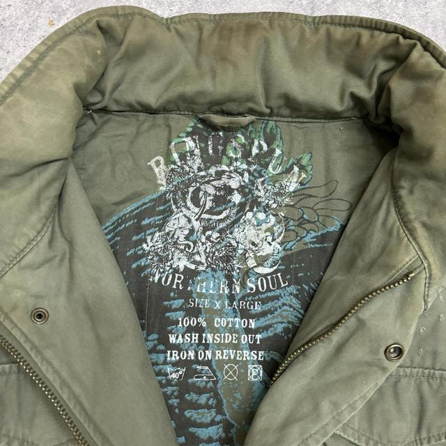 Khaki cargo distressed graphic jacket