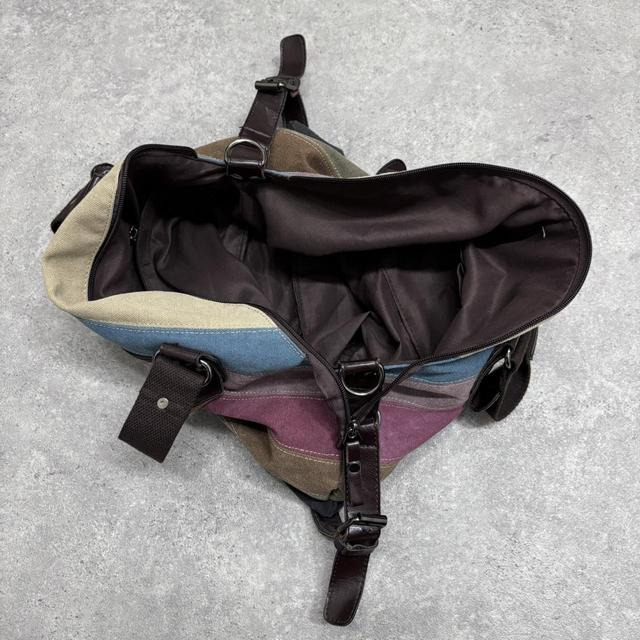 Striped canvas leather shoulder bag