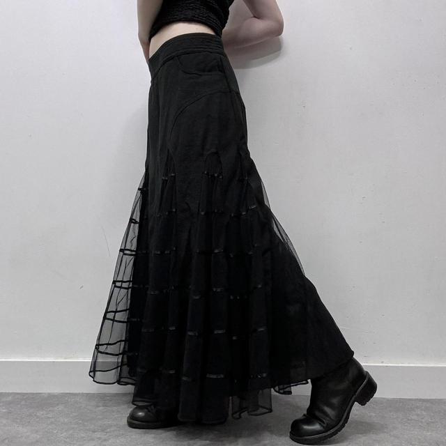 Gothic sheer black mesh maxi skirt