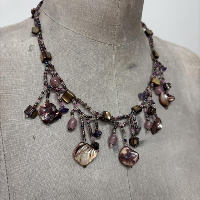 Draped gemstone pearl fairy necklace