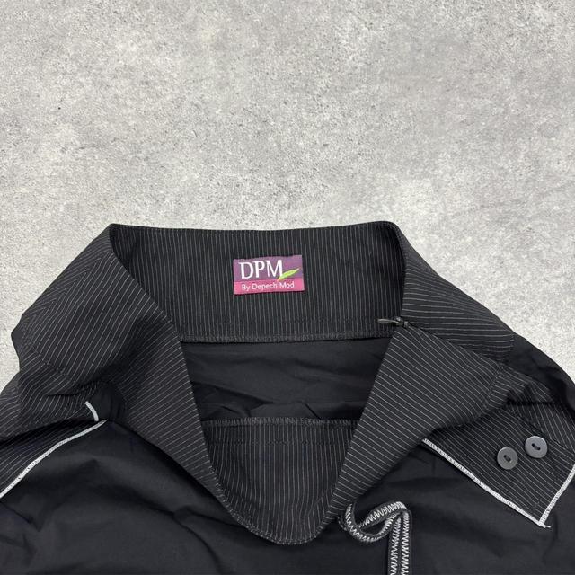 Black grunge puff pinstripe midi skirt