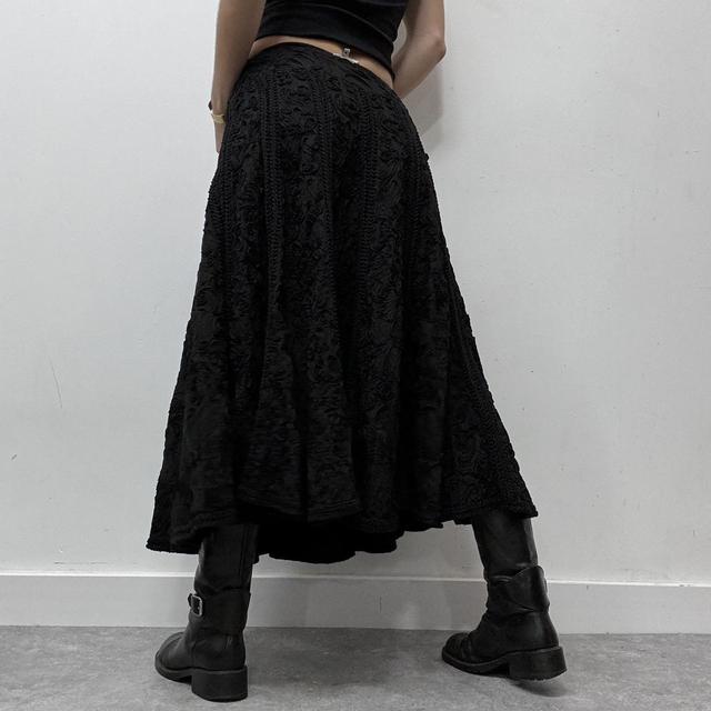 Black lace grunge flared maxi skirt