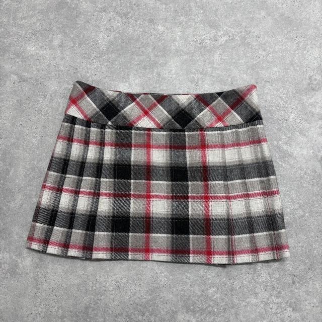 Black and red checked pleated kilt