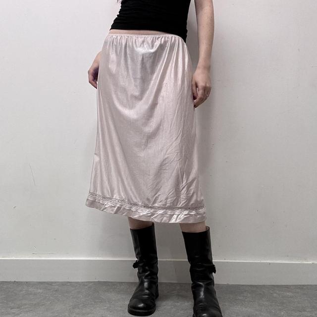 Vintage coquette pink lace slip skirt