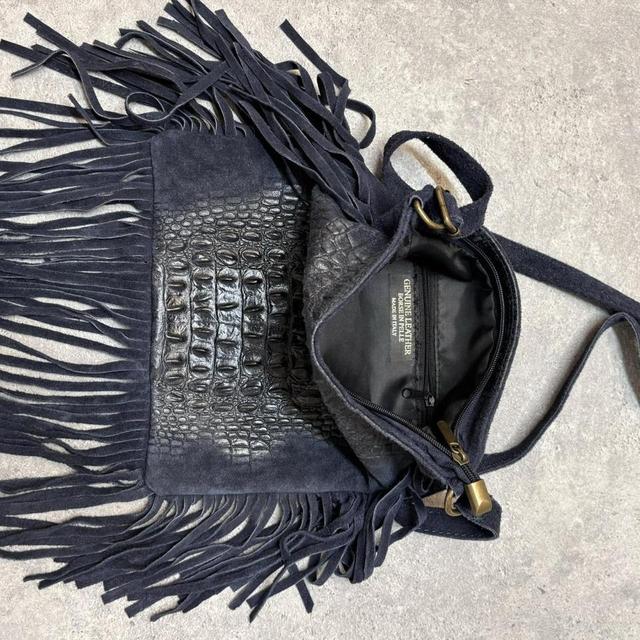 Leather fringe western croc bag