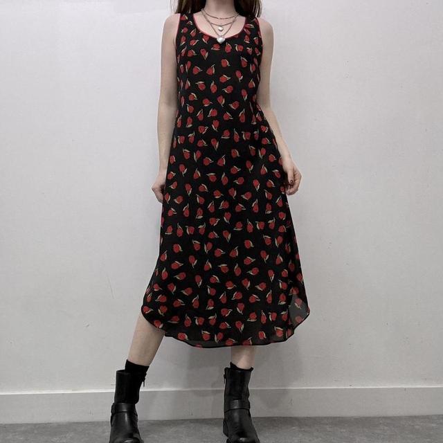 Black rose print summer dress