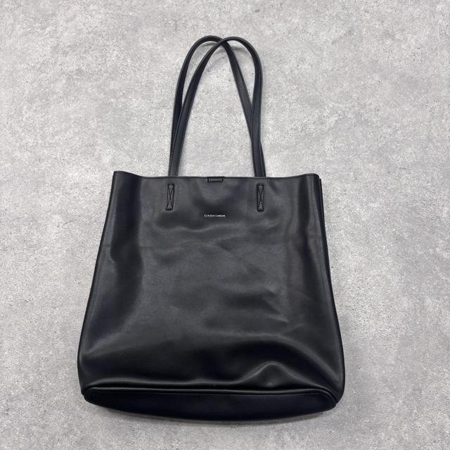 Black faux leather tote bag