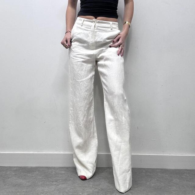 Flared wide leg linen trousers