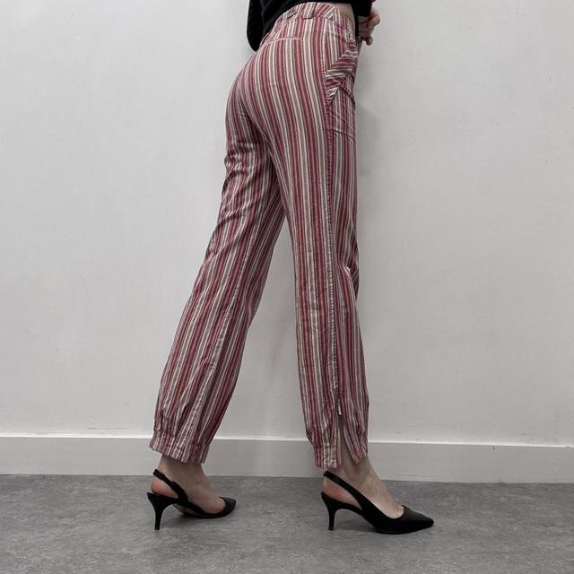 Pinstripe lowrise zip flare cuff pants