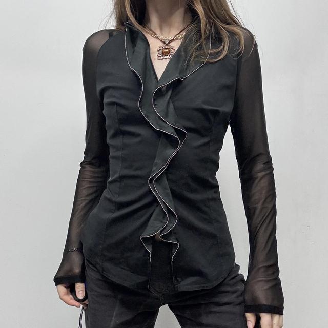 Black ruffle flared shirt