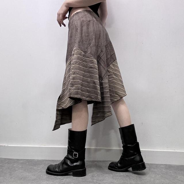 Asymmetric panlled pinstripe midi skirt