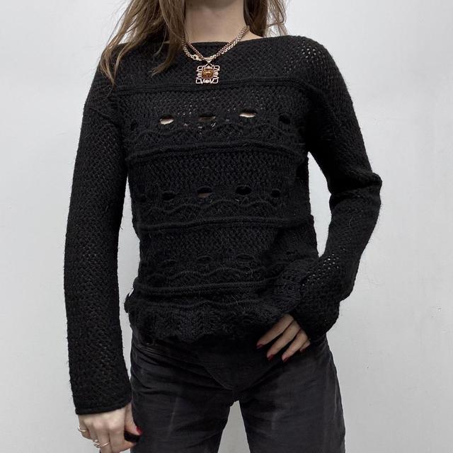 Sheer pointelle black lace knit jumper