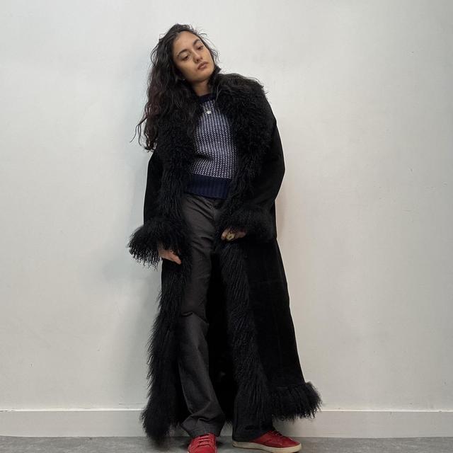 Black mongolian fur afghan coat