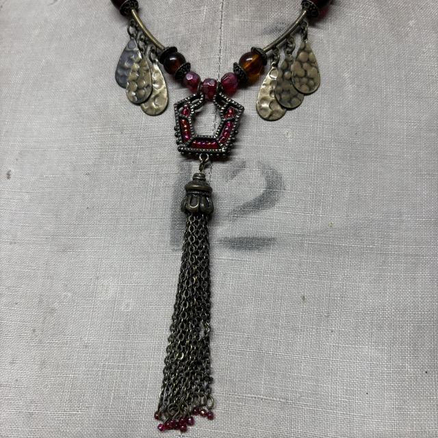 Boho hammered metal chain necklace