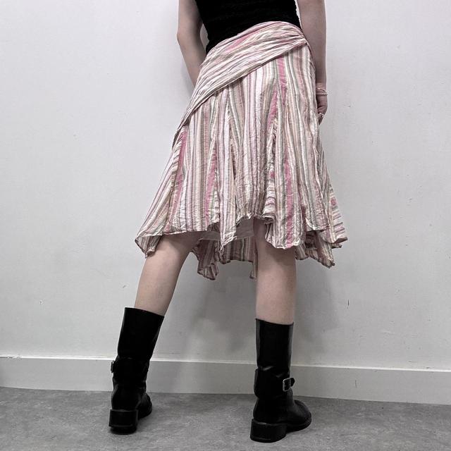 Asymmetric puff pinstripe diagonal midi skirt