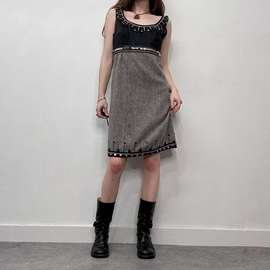 Tweed office-core embellished midi dress